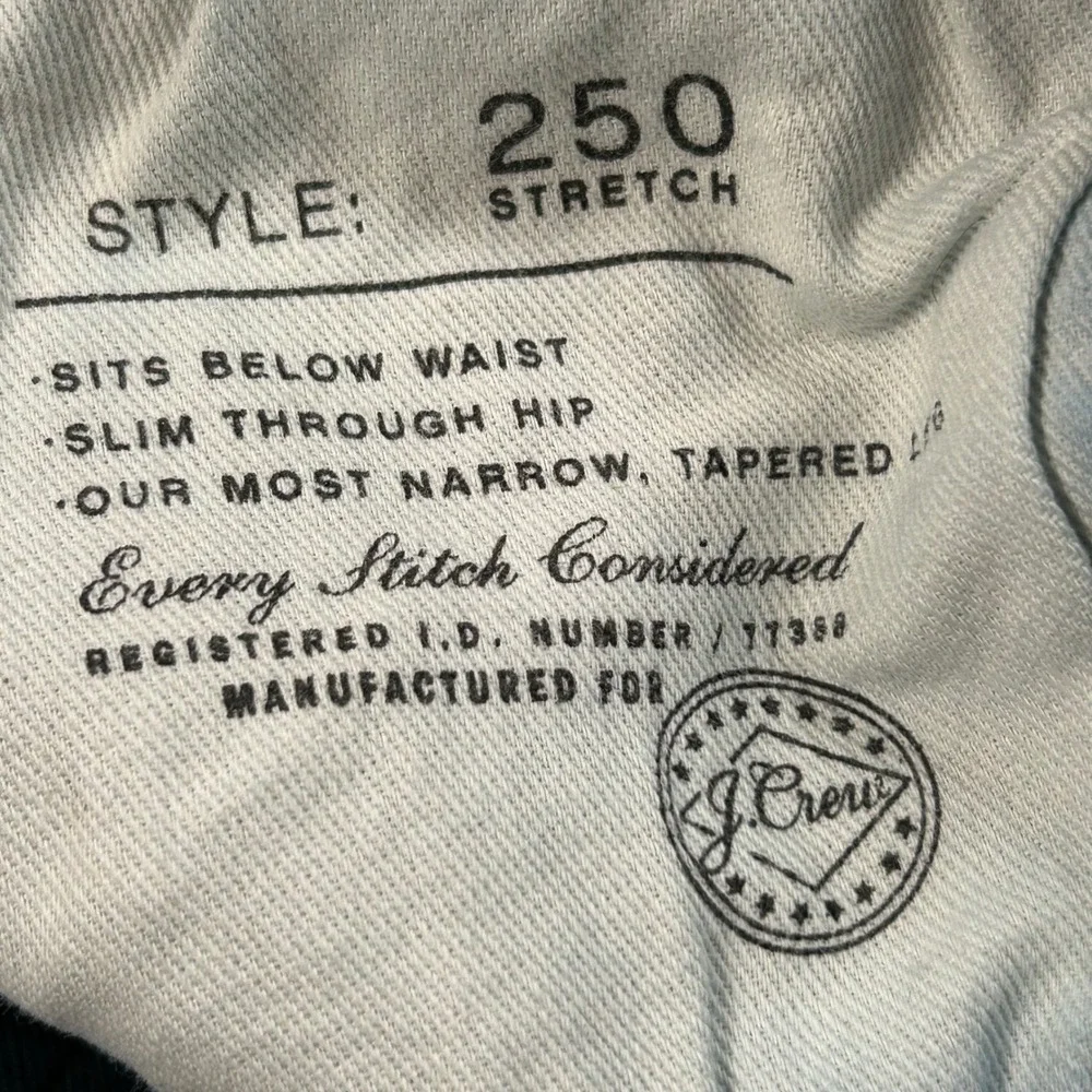 J Crew 250 Stretch Jeans 33x32 Blue Slim Tapered Leg Denim Pants